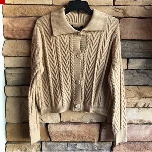 Marc New York Andrew Marc tan knit button collar sweater NWT Medium